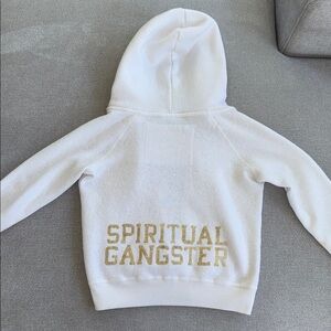 SPIRITUAL GANGSTER WHITE FULL ZIP HOODIE WITH HAMSA ON FRONT. GIRLS 4T